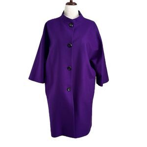 Elis Wool Cashmere Blend 3/4 sleeve Royal Purple Pea Coat Pockets Lined Size L